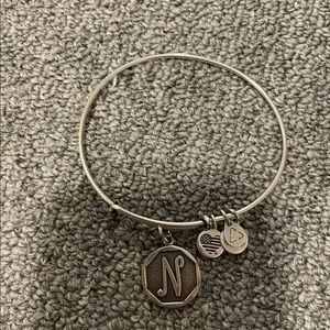 Alex And Ani Initial N Charm Bangle in Silver